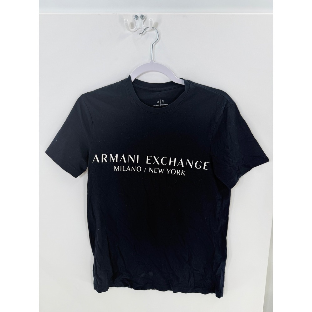 Armani Exchange Mens XS Black Milano New York Logo Graphic Slim Fit T-Shirt